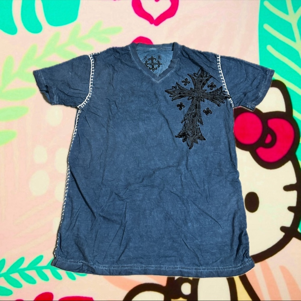 Raw State Men's Blue Cross Embroidered Tee
